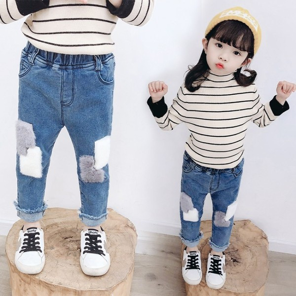 Παιδικά τζιν για κορίτσια με ι σχισμένα μοτίβα σε μπλε χρώμα