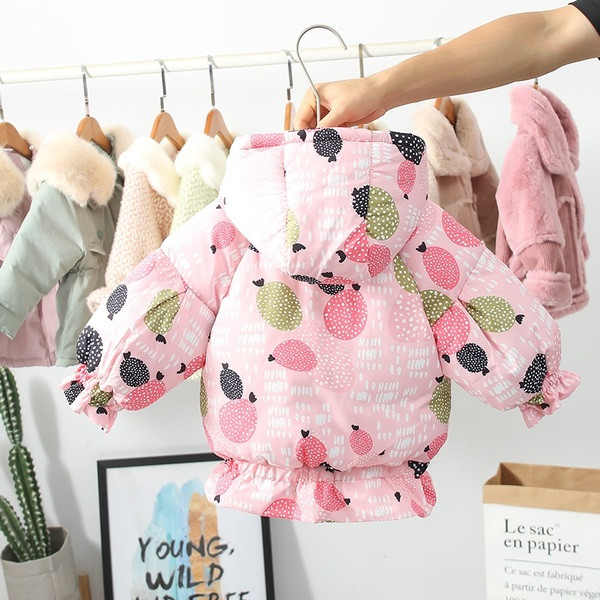 Modern, kék és rózsaszín mintás gyerekkabát lányoknak