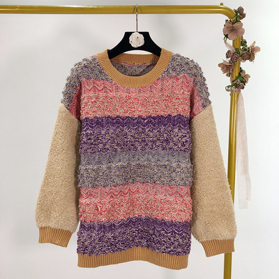 Női téli pulóver ovális nyakkivágással és irizáló színekkel
