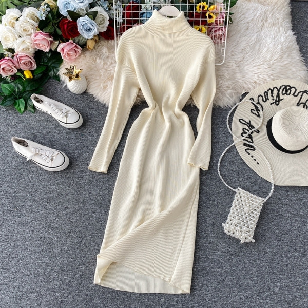 Casual γυναικείο φόρεμα με κολάρο και μακρύ μανίκι σε διάφορα χρώματα