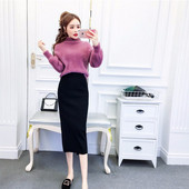 Női pulóver szett pólógallérral és hosszú szoknyával