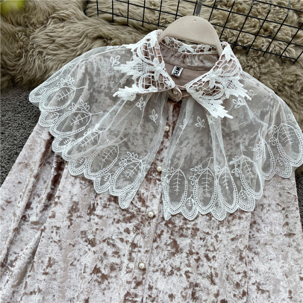 Modern női bársony ing csipkével és klasszikus gallérral több színben