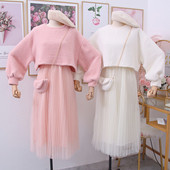 Új modell női pulóver és ruha szett fehér, fekete és rózsaszín színekben