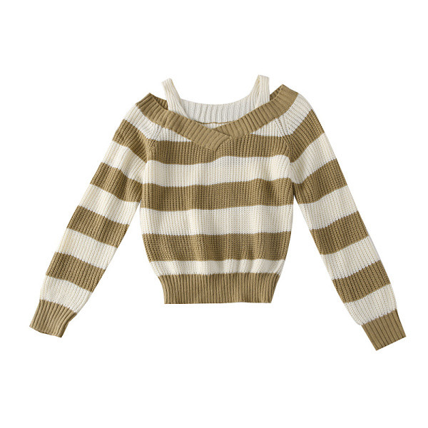 Csíkos női pulóver spitz nyakkivágással, több színben
