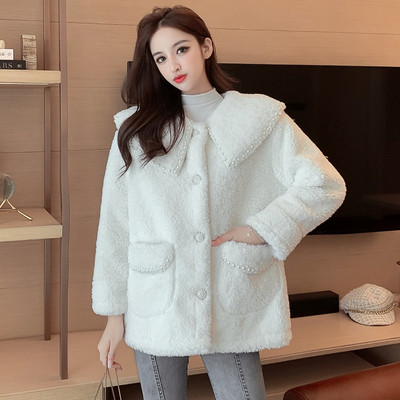 Stílusos női rövid kabát gombokkal és zsebekkel fehér, rózsaszín és sárga színben