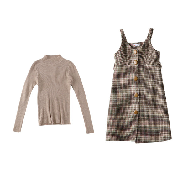 Új modell női ruha és pulóver szett barna és fekete színben