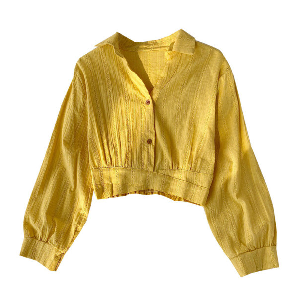 Modern női rövid ing klasszikus gallérral és különböző színű gombokkal