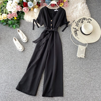 Modern női overall, rövid ujjú, övvel, négy színben