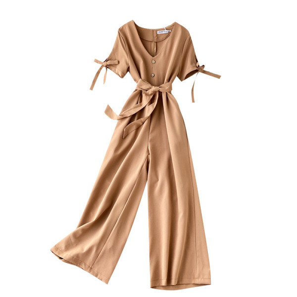 Modern női overall, rövid ujjú, övvel, négy színben