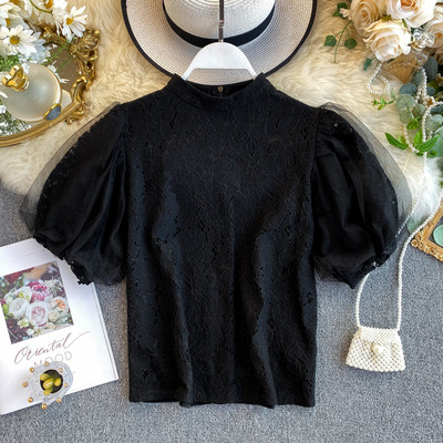 Modern női csipkeblúz, rövid ujjú négy színben