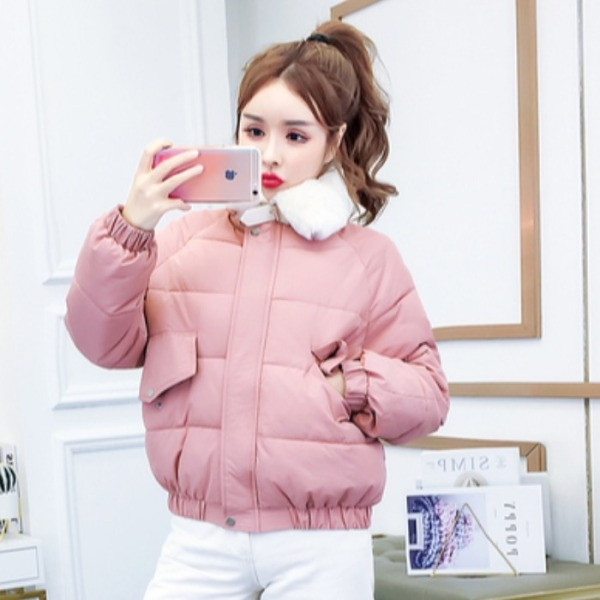 Modern női téli rövid kabát magas gallérral sárga és rózsaszín színben