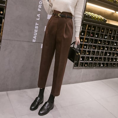 Modern női nadrág magas derékkal és övvel barna és fekete színben