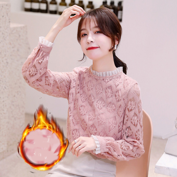 Modern női blúz pólógallérral, rózsaszín és bézs színben