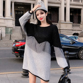 Modern női téli ruha O-nyakú szürke színben