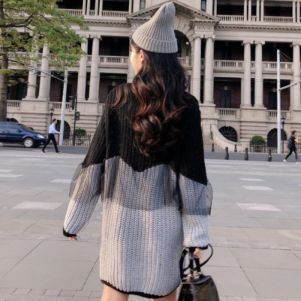 Modern női téli ruha O-nyakú szürke színben