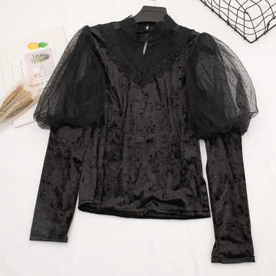 Bluză de damă elegantă din catifea în patru culori cu dantelă