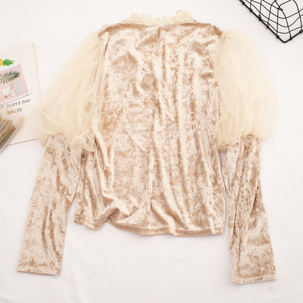 Bluză de damă elegantă din catifea în patru culori cu dantelă