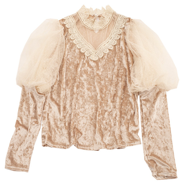 Bluză de damă elegantă din catifea în patru culori cu dantelă