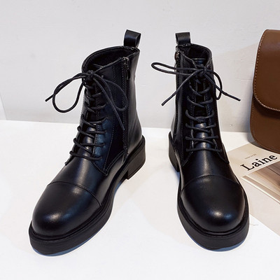 Γυναικείες μπότες φθινοπώρου-χειμώνα σε οικολογικό δέρμα σε μαύρο χρώμα