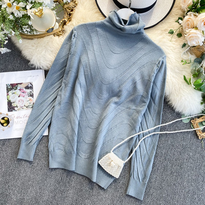 Modern női pulóver magas pólógallérral, több színben