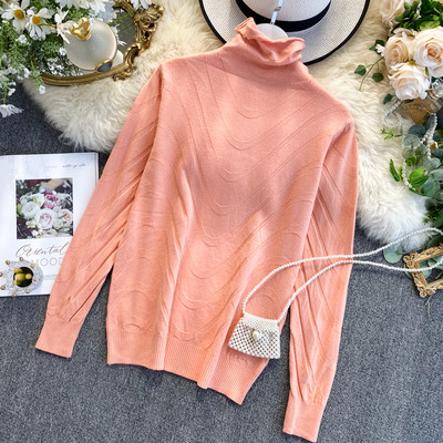 Modern női pulóver magas pólógallérral, több színben