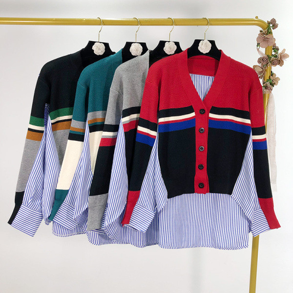 Női csíkos ing kötött részekkel, különböző színekben