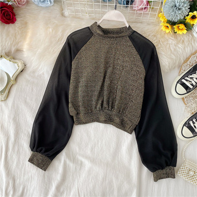 Modern női rövid blúz fényes hatású, hosszú ujjú több színben