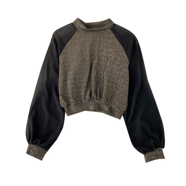 Modern női rövid blúz fényes hatású, hosszú ujjú több színben