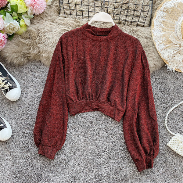 Modern női blúz magas gallérral és széles ujjú, különböző színekben