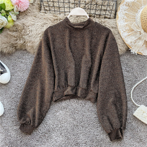 Modern női blúz magas gallérral és széles ujjú, különböző színekben