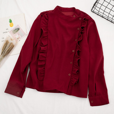 Модерна дамска риза в пет цвята с копчета и дълъг ръкав