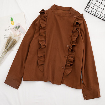 Модерна дамска риза в пет цвята с копчета и дълъг ръкав