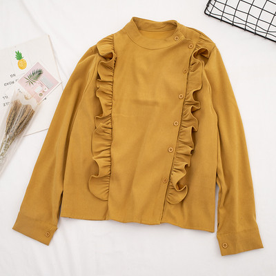 Модерна дамска риза в пет цвята с копчета и дълъг ръкав