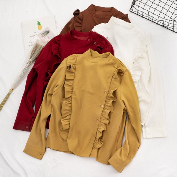 Модерна дамска риза в пет цвята с копчета и дълъг ръкав