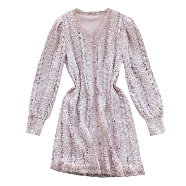 Rochie moderna de dama cu decolteu spitz si nasturi in trei culori