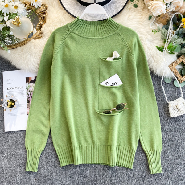 Pulover de dama cu buzunar in mai multe culori