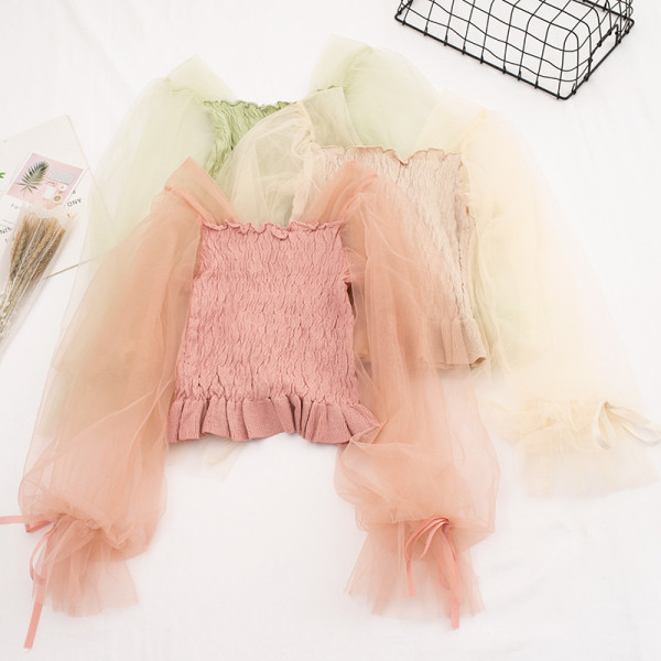 Modern női blúz több színben, tüllel és nyakkendővel