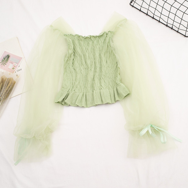 Modern női blúz több színben, tüllel és nyakkendővel