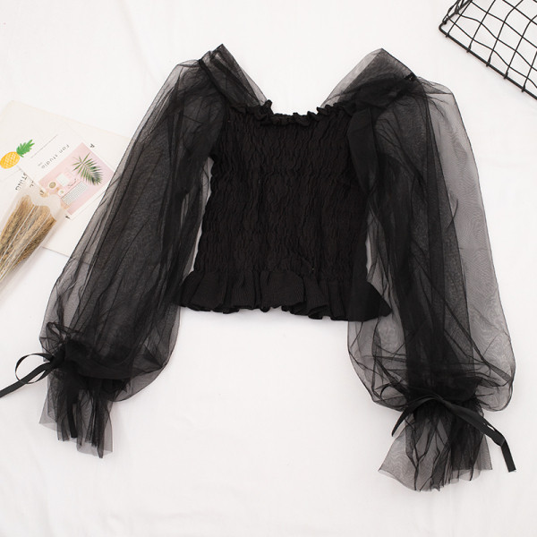 Modern női blúz több színben, tüllel és nyakkendővel