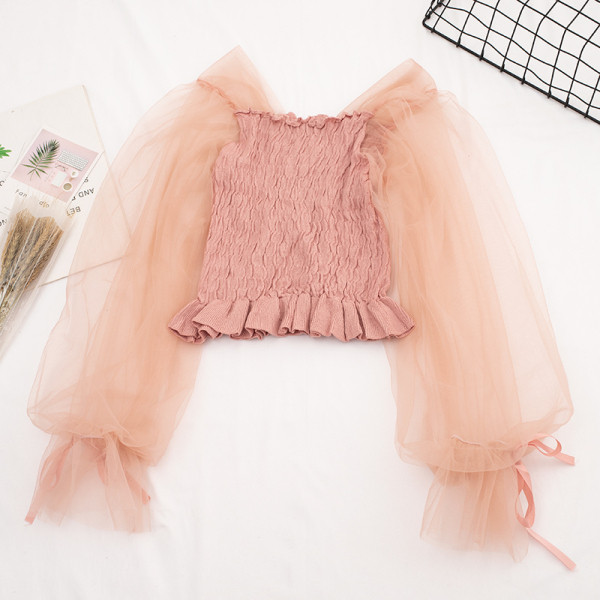 Modern női blúz több színben, tüllel és nyakkendővel