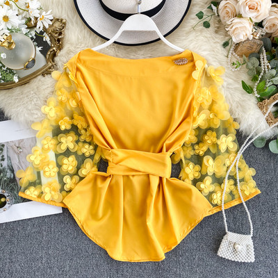 Κομψό γυναικείο πουκάμισο με λουλούδια 3D στοιχείων σε διάφορα χρώματα