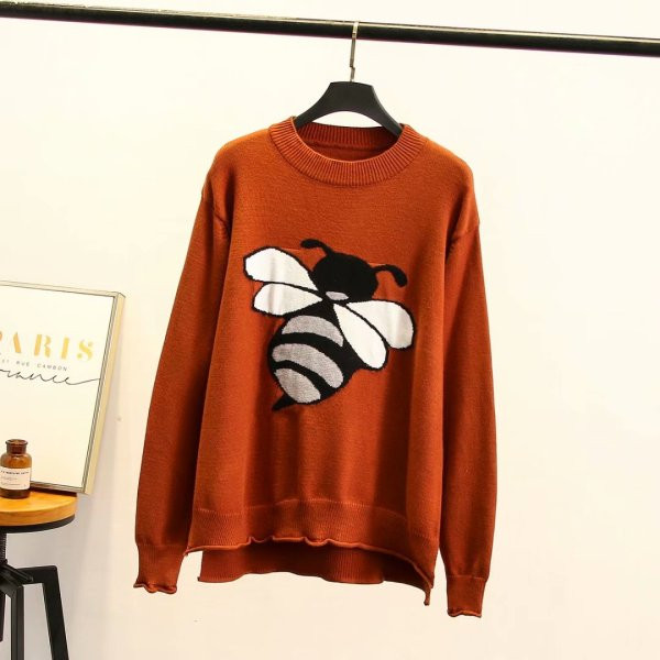 Alkalmi női pulóver O-nyakkal és kék és narancssárga hímzéssel