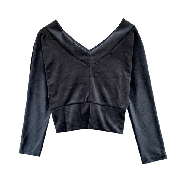 Modern női rövid blúz spitz nyakkivágással és 3/4-es ujjakkal, különböző színekben