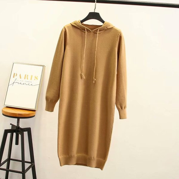 Μοντέρνο μακρύ γυναικείο πουλόβερ με κορδόνια και κουκούλα σε τρία χρώματα