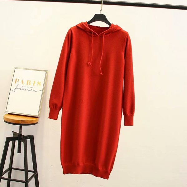 Μοντέρνο μακρύ γυναικείο πουλόβερ με κορδόνια και κουκούλα σε τρία χρώματα