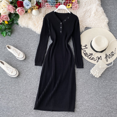 Női alkalmi ruha gombokkal és hosszú ujjú bézs és fekete színben