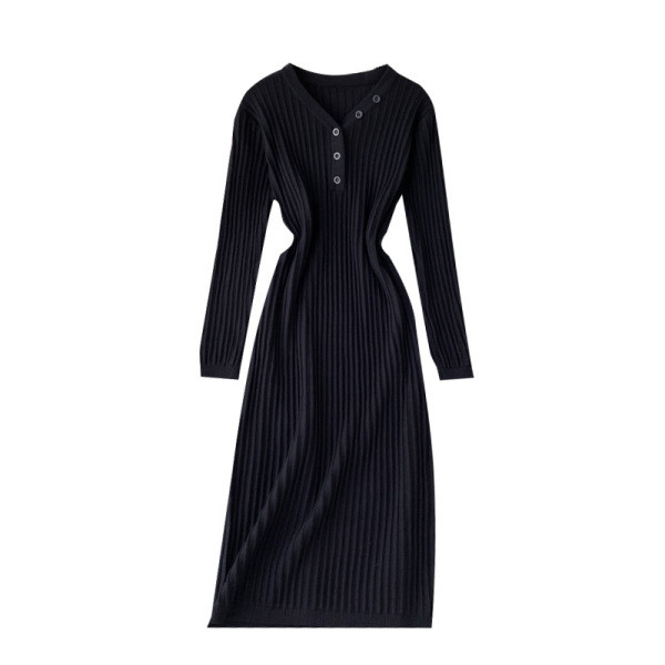 Női alkalmi ruha gombokkal és hosszú ujjú bézs és fekete színben