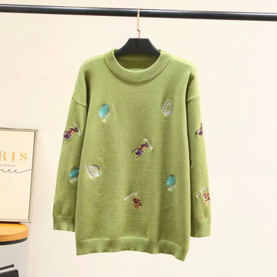 Pulover de dama modern cu broderie si decolteu O in cinci culori