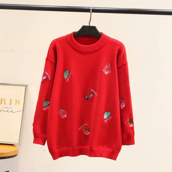 Pulover de dama modern cu broderie si decolteu O in cinci culori