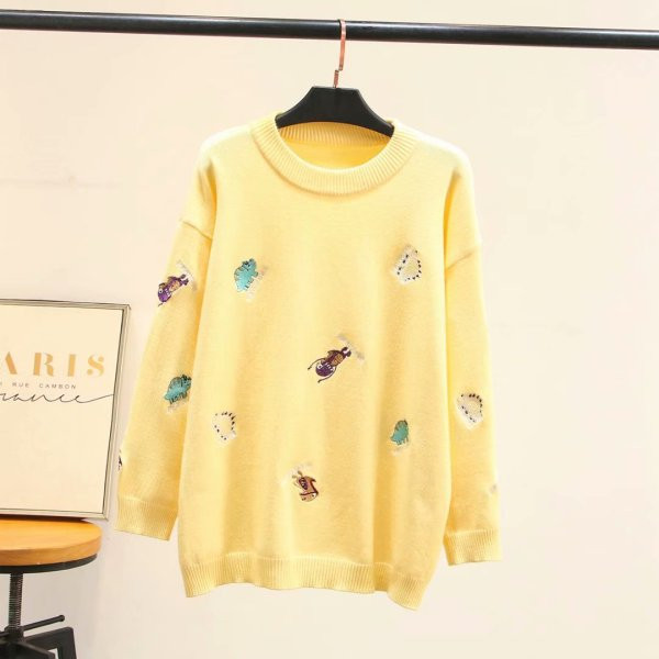 Pulover de dama modern cu broderie si decolteu O in cinci culori